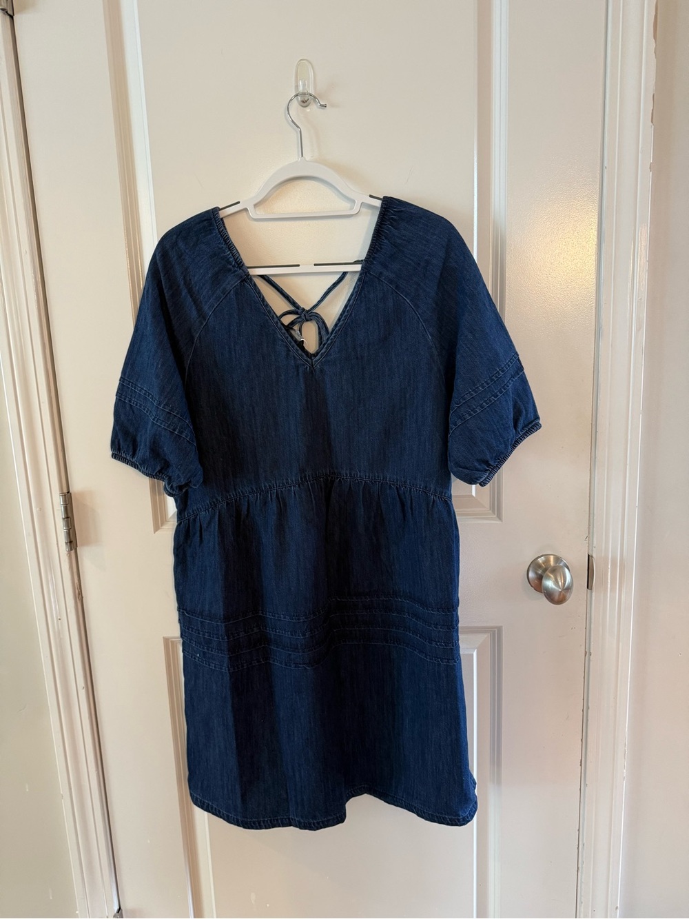Womens Dark Blue Denim V-Neck Tunic Dress